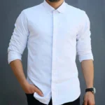 پیراهن رسمی سفید پارچه دوشین درجه یک / چروک نمیشه / دکمه مخفی