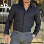 پیراهن مشکی رسمی دکمه مخفی