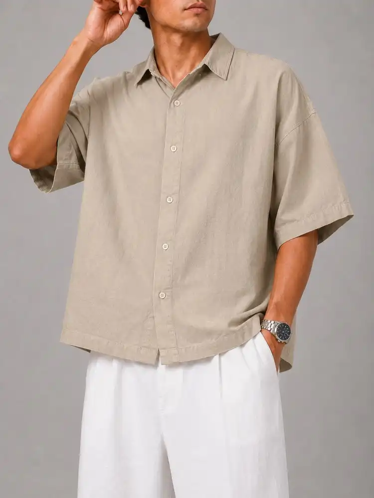 Men-Lyocell-Shirt-cream-heroshoop.webp پیراهن مردانه پارچه لایوسل / رنگ کرمی - Image 1