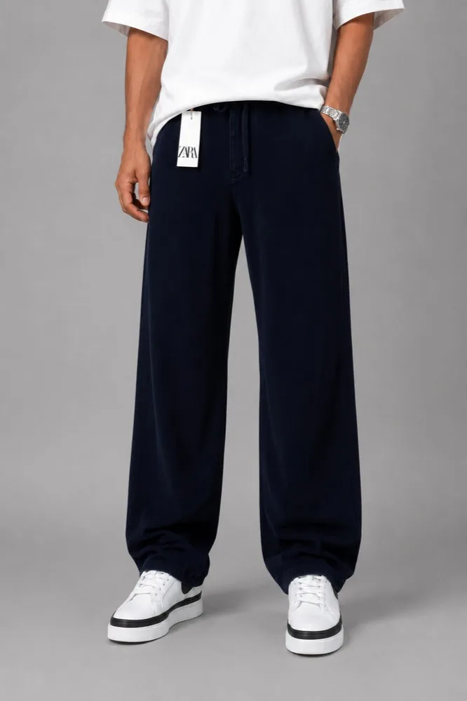 Men-baggy-style-fabric-pants-Lyocell-fabric-navy-blue-heroshoop.webp شلوار پارچه ای مردانه قواره بگ استایل / پارچه لیوسل / سرمه ای - Image 1