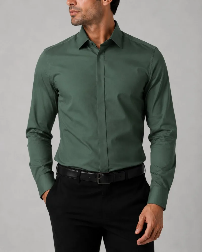 Men-formal-jade-green-shirt-with-hidden-buttons-heroshoop.webp پیراهن مردانه رسمی سبز یشمی دکمه مخفی - Image 1