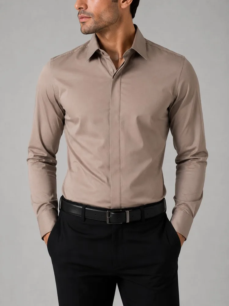 Men-shirt-in-cream-with-hidden-buttons-heroshoop.webp پیراهن مردانه رسمی کرم دکمه مخفی 27174 - Image 1