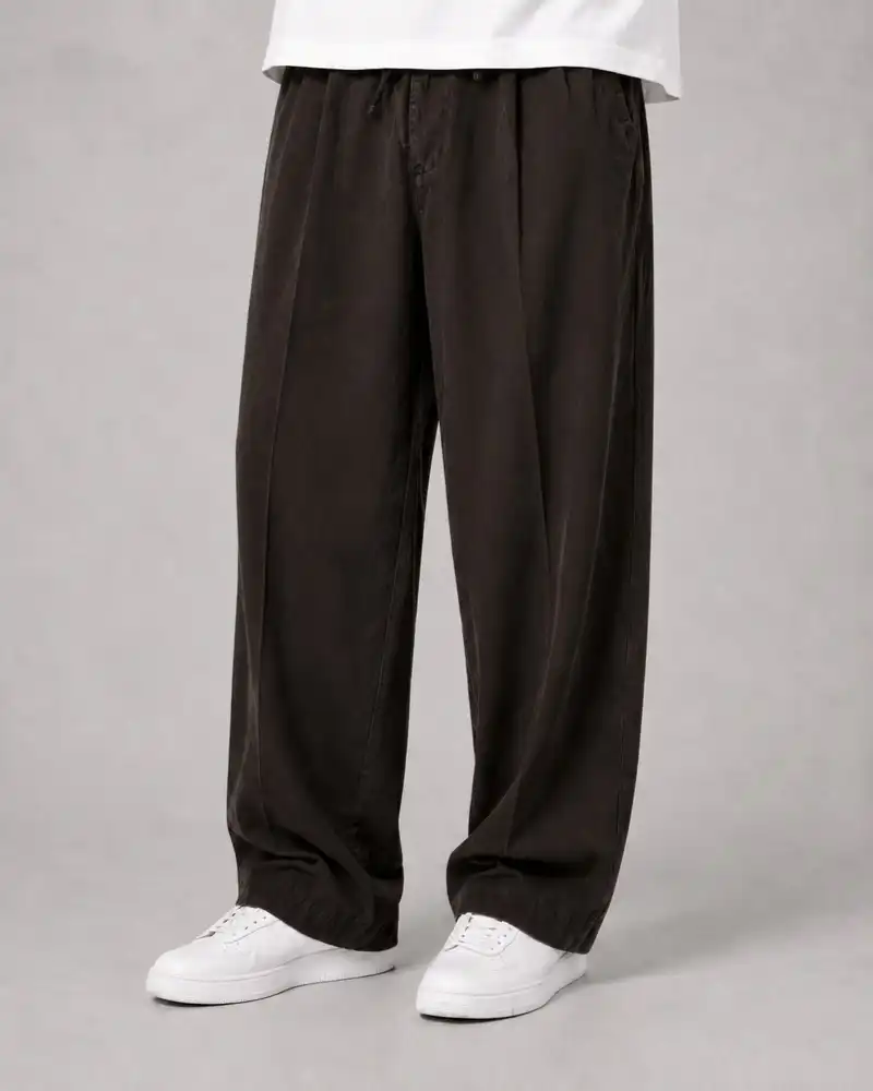 Natural-Lyocell-fabric-half-bag-pants-long-length-108-brown-color-with-cocoon-heroshoop.webp شلوار پارچه ای نیم بگ پارچه لایوسل طبیعی / قد بلند ۱۰۸ / رنگ قهوه ای پیله دار - Image 1