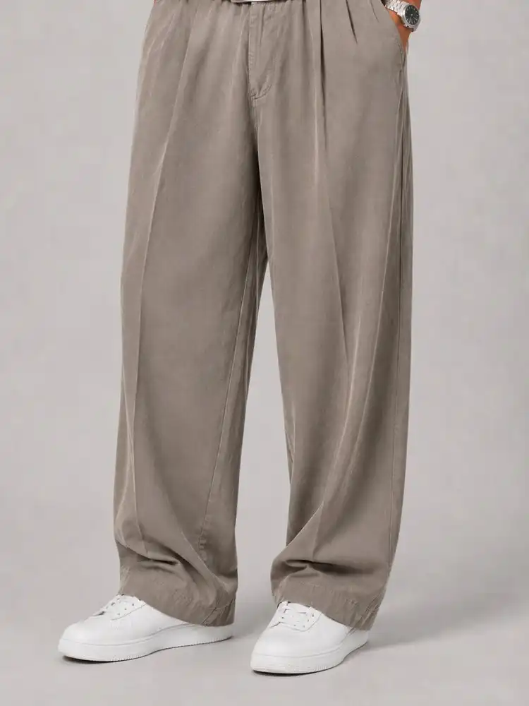 Natural-Lyocell-fabric-half-bag-pants-long-length-108-cream-2-colors-with-cocoon-heroshoop.webp شلوار پارچه ای نیم بگ پارچه لایوسل طبیعی / قد بلند ۱۰۸ / رنگ کرمی2 پیله دار - Image 1