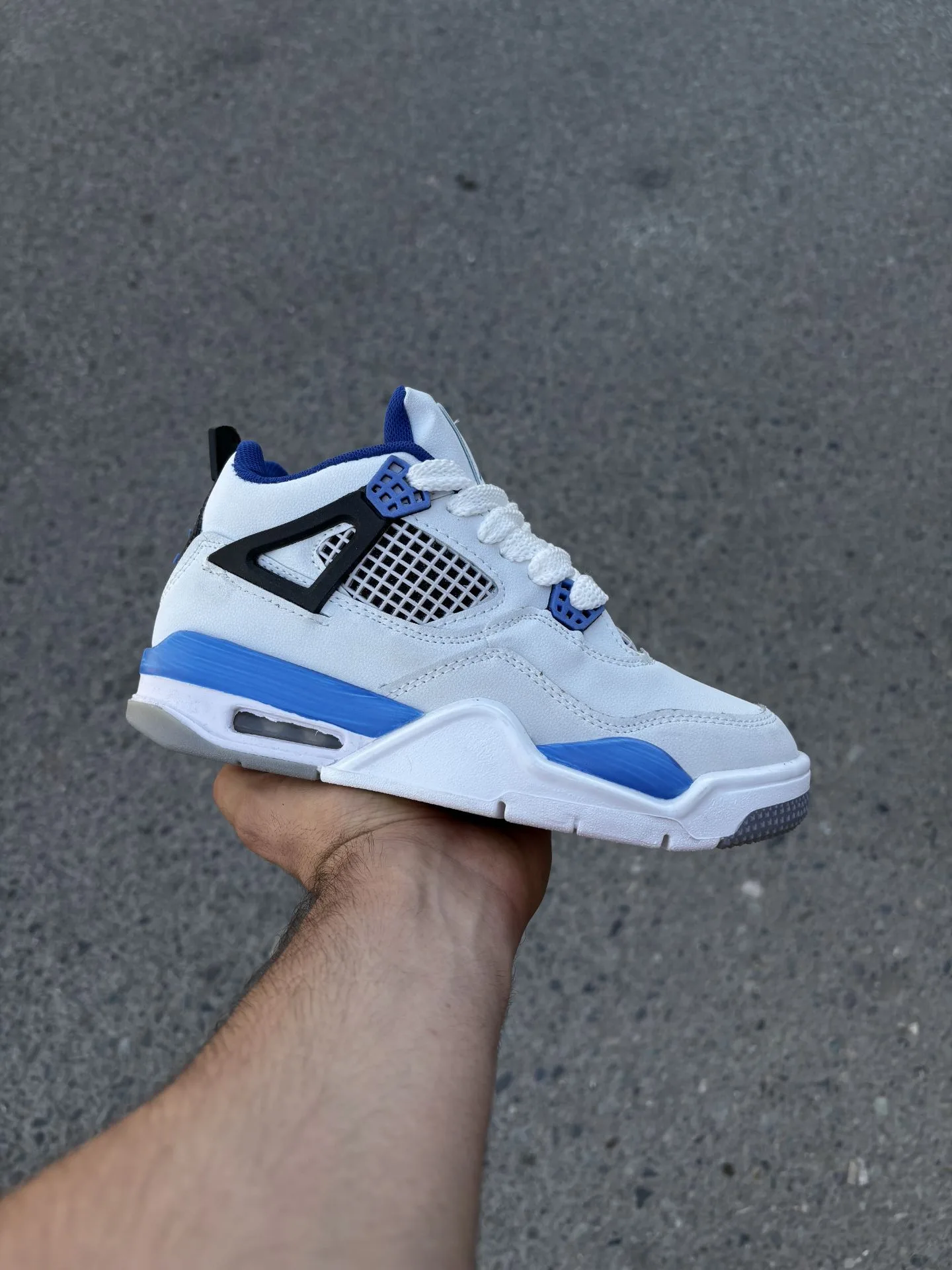 Nike-Jordan-4-White-Blue-Sneakers-heroshoop.webp کتونی نایک جردن فور / سفید آبی / کد 415 - Image 1