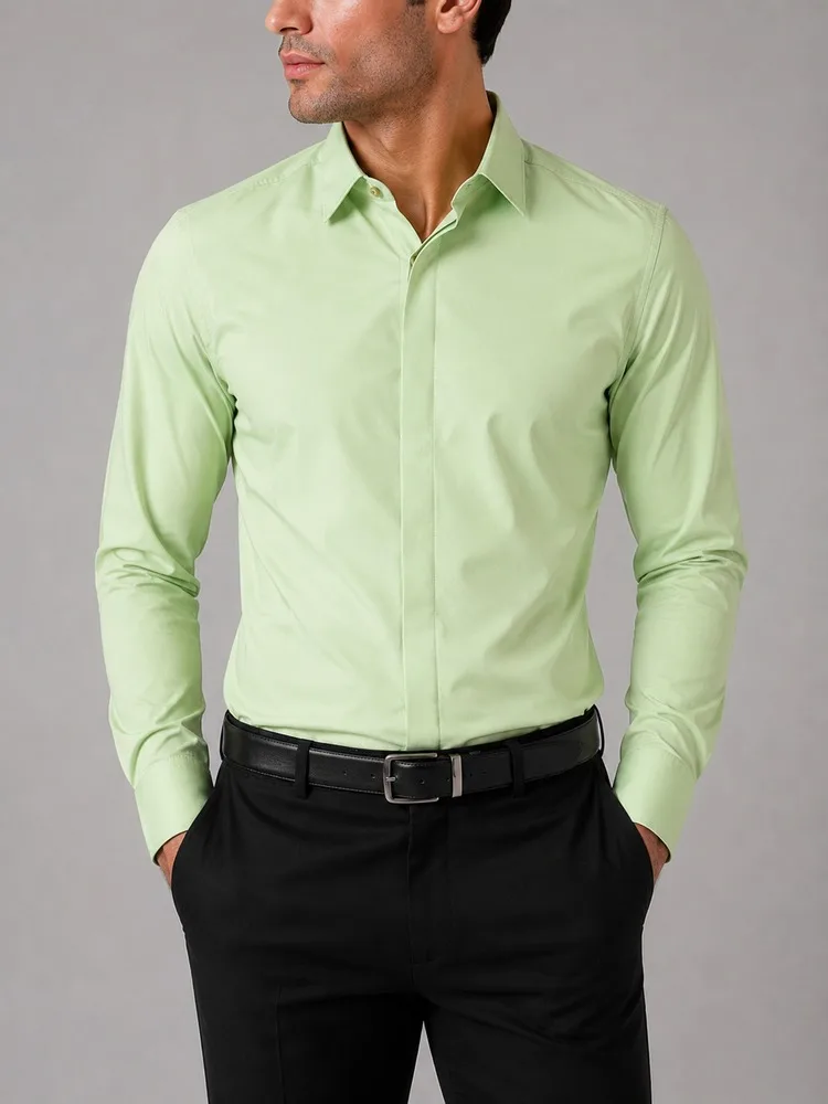 Pistachio-green-formal-men-shirt-with-hidden-buttons-heroshoop.webp پیراهن مردانه رسمی سبز پستهای دکمه مخفی - Image 1