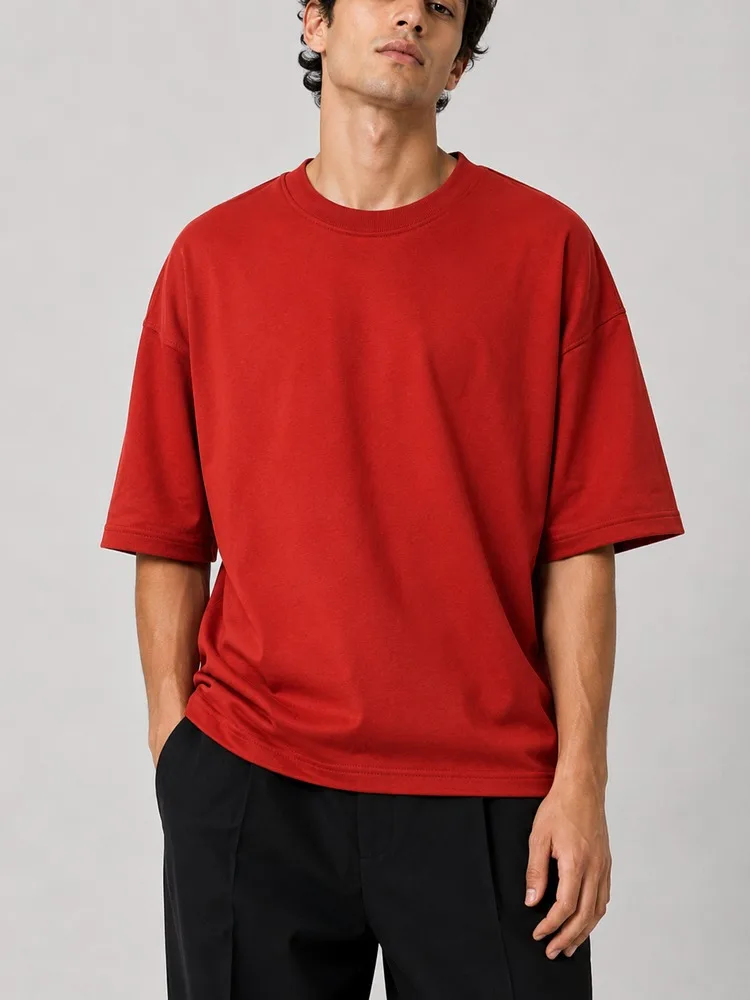 Plain-red-cotton-t-shirt-red-two-threads-heroshoop.webp تیشرت ساده پنبه دو نخ / رنگ قرمز / کد 27134 - Image 1