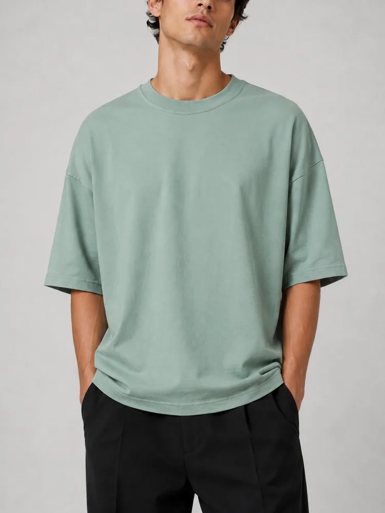 Simple-green-cotton-T-shirt-with-two-thread-design-Heroshoop.webp تیشرت ساده پنبه دو نخ / رنگ سبز / کد 27138 - Image 1
