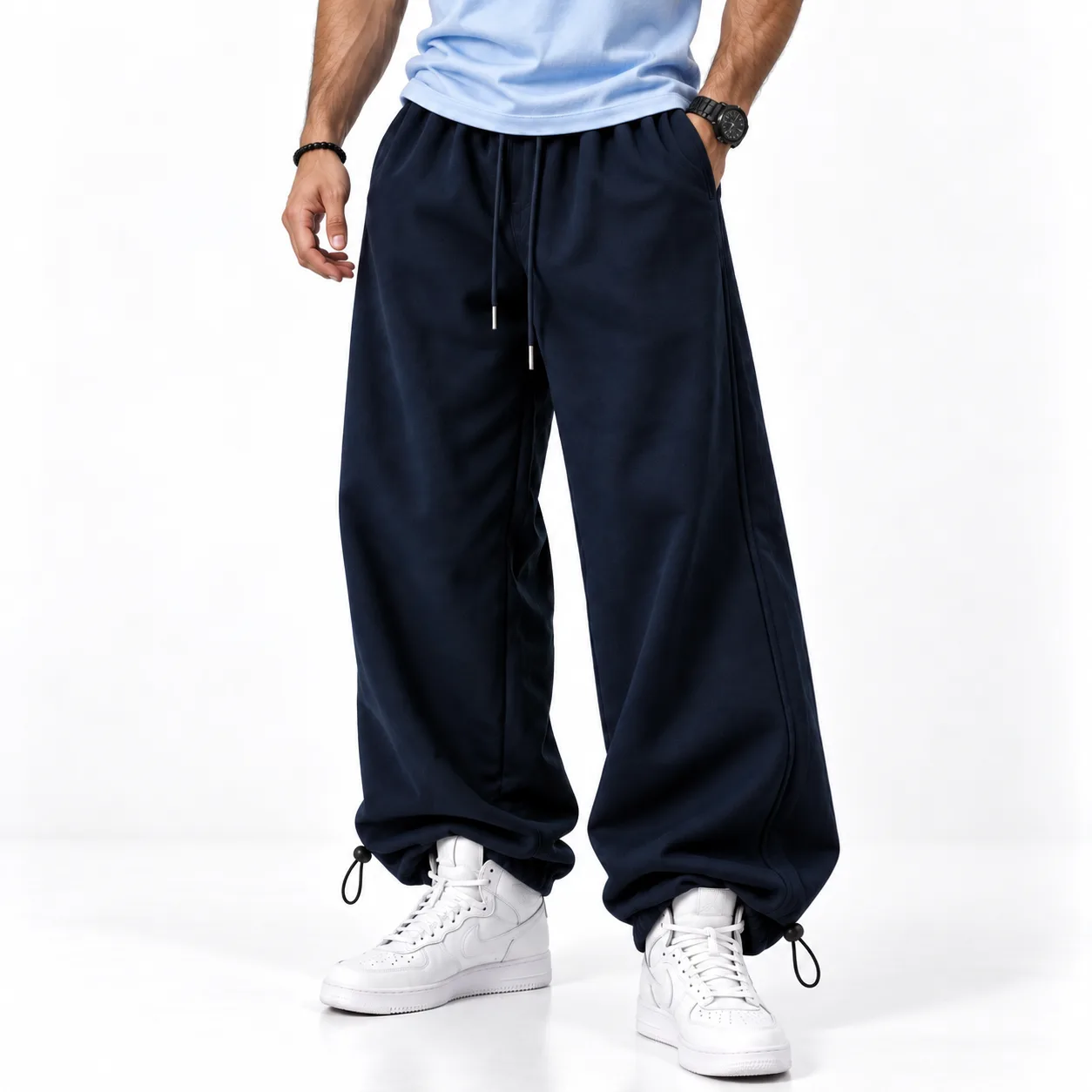 Baggy Jogger Pants 3-Thread French Terry Cotton Adjustable Cuffs with Cord Locks Navy Blue Code 8005 www.heroshoop.com View 1 Baggy-Jogger-Pants-3-Thread-French-Terry-Cotton-Adjustable-Cuffs-with-Cord-Locks-Navy-Blue-Code-8005-www.heroshoop.com-View-1.webp