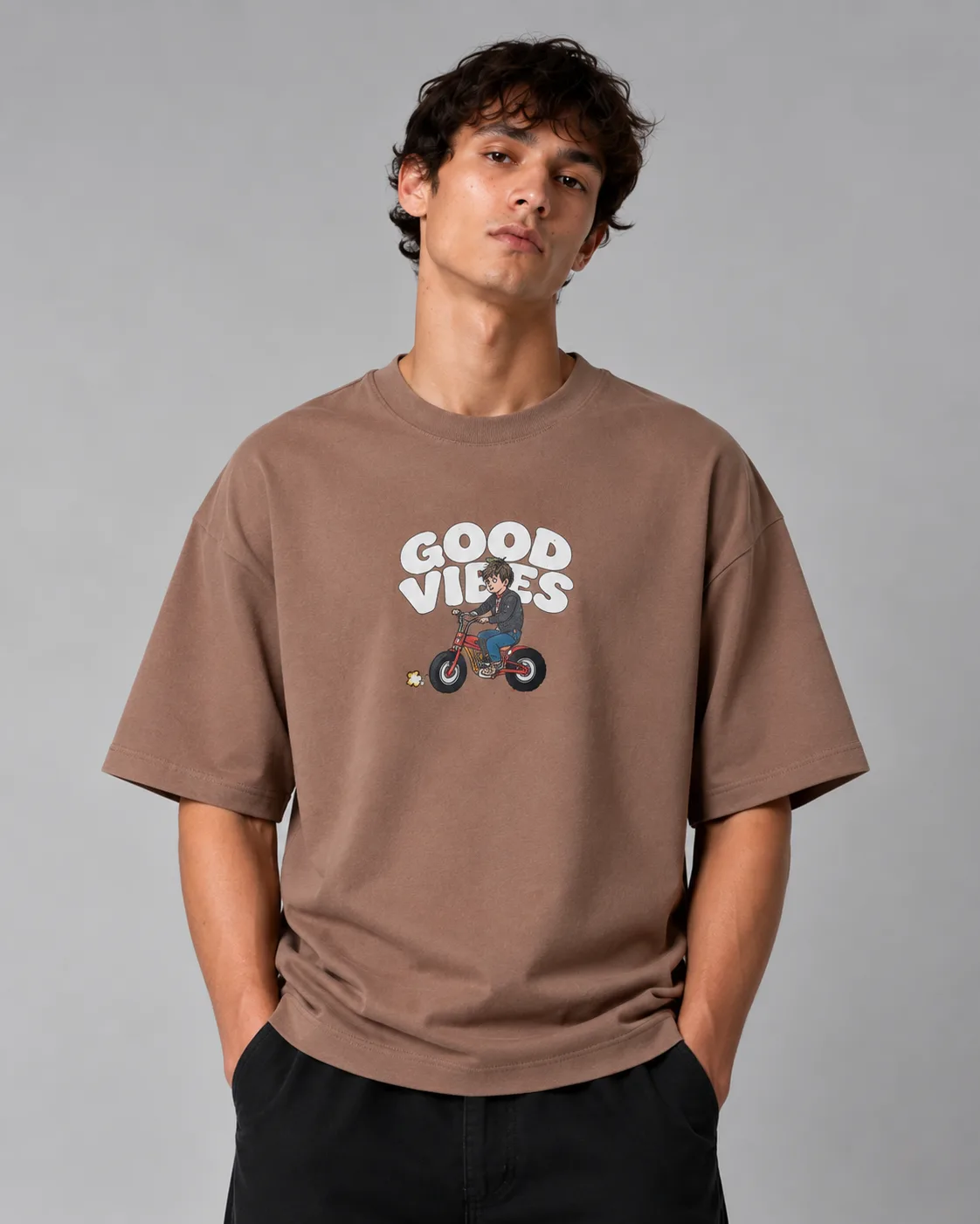 Premium Cotton T-Shirt (Makan) GOOD VIBES Print Brown heroshoop.com View 1 Premium-Cotton-T-Shirt-Makan-GOOD-VIBES-Print-Brown-heroshoop.com-View-1.webp