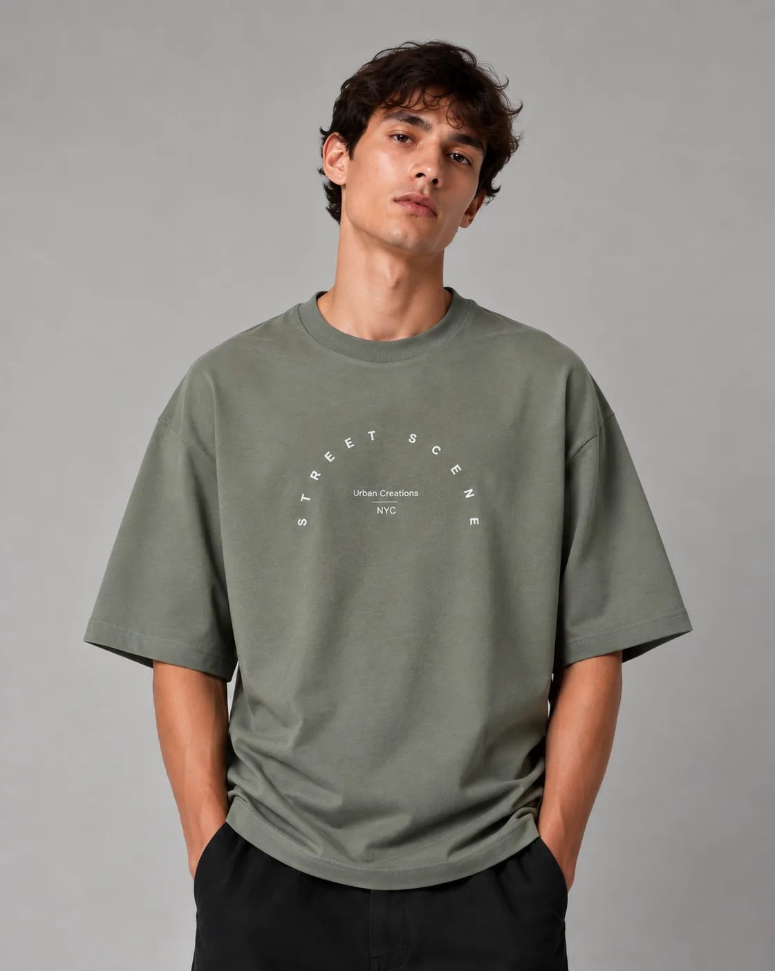 Premium Cotton T-Shirt (Makan) Street Scene Print Dark Green heroshoop.com View 1 Premium-Cotton-T-Shirt-Makan-Street-Scene-Print-Dark-Green-heroshoop.com-View-1.webp