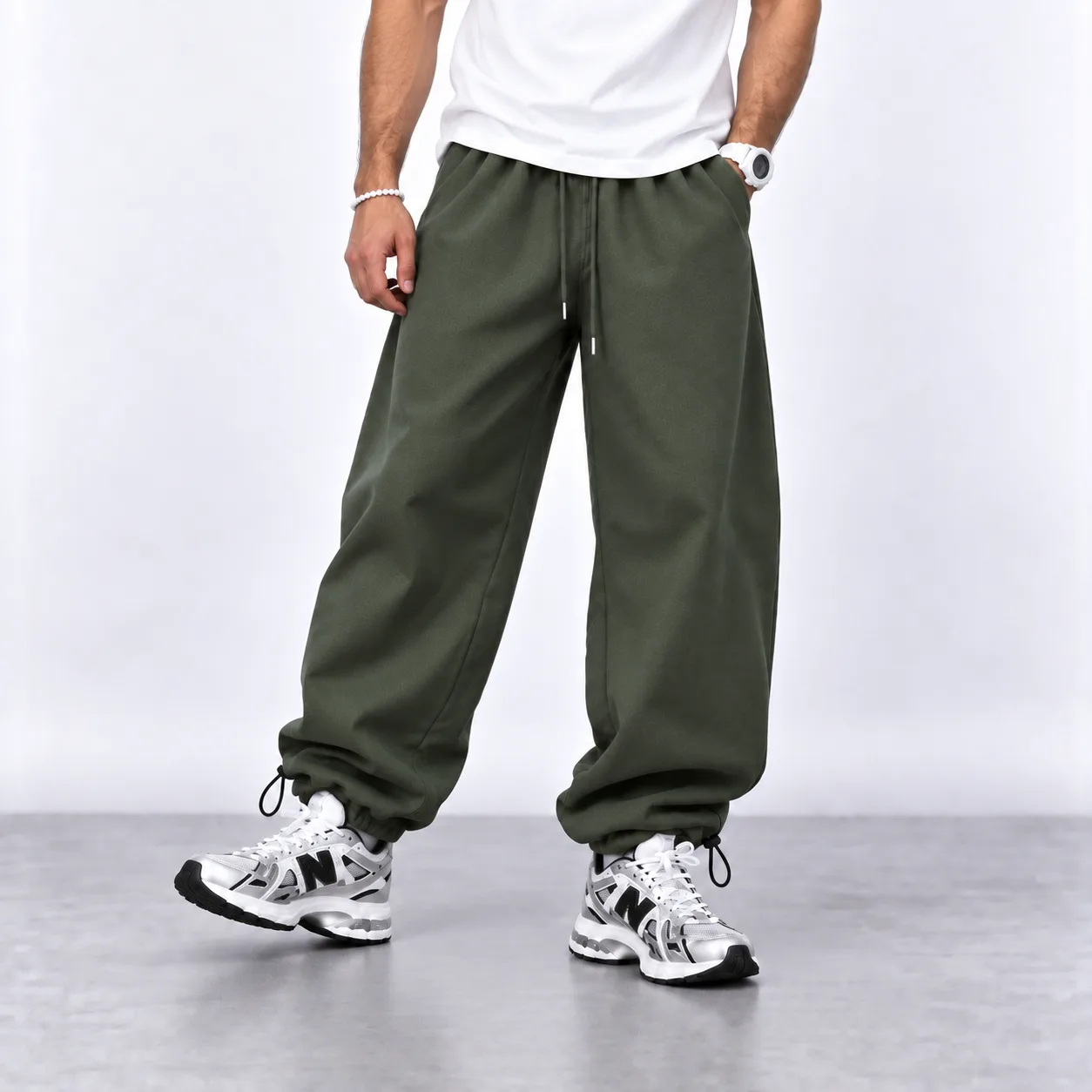 Baggy-Jogger-Pants-Cuffed-Hem-Green_view1-300x300 شلوار اسلش جاگر بگ / دمپا گت دار / سبز - تصویر 1
