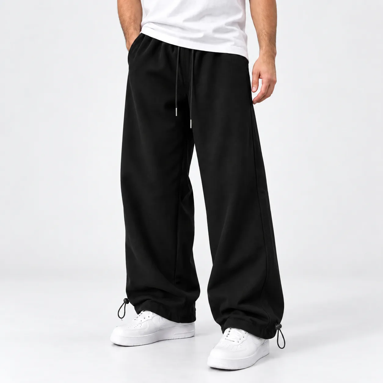 Black Baggy Joggers 3-thread cotton French terry with fleece lining Adjustable cuffs with toggle stoppers Code 8001 www.heroshoop.com view 1 Black-Baggy-Joggers-3-thread-cotton-French-terry-with-fleece-lining-Adjustable-cuffs-with-toggle-stoppers-Code-8001-www.heroshoop.com-view-1-1.webp