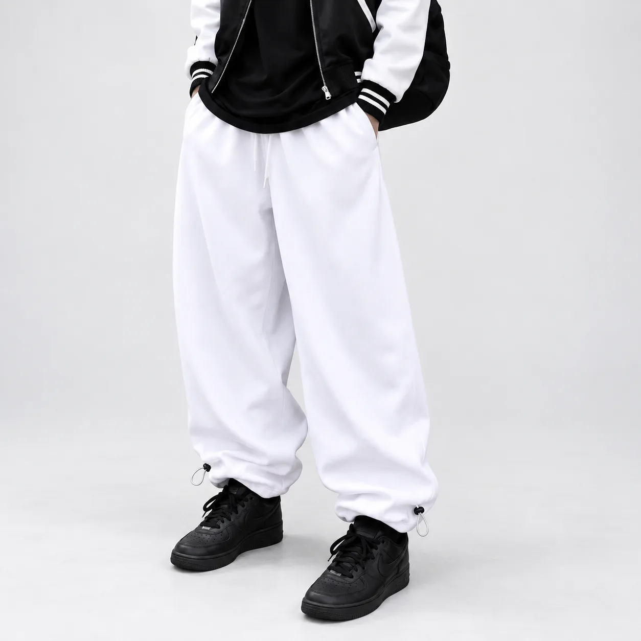 White-Jogger-Pants-Baggy-Fit-3-Thread-Cotton-Toggle-Adjustable-Cuffs-Master-Grade-Quality-www.heroshoop.com-view-1-300x300 شلوار اسلش جاگر سفید / بگ / پنبه 3 نخ / دمپا استوپر (کیفیت در حد مستر) - تصویر 1